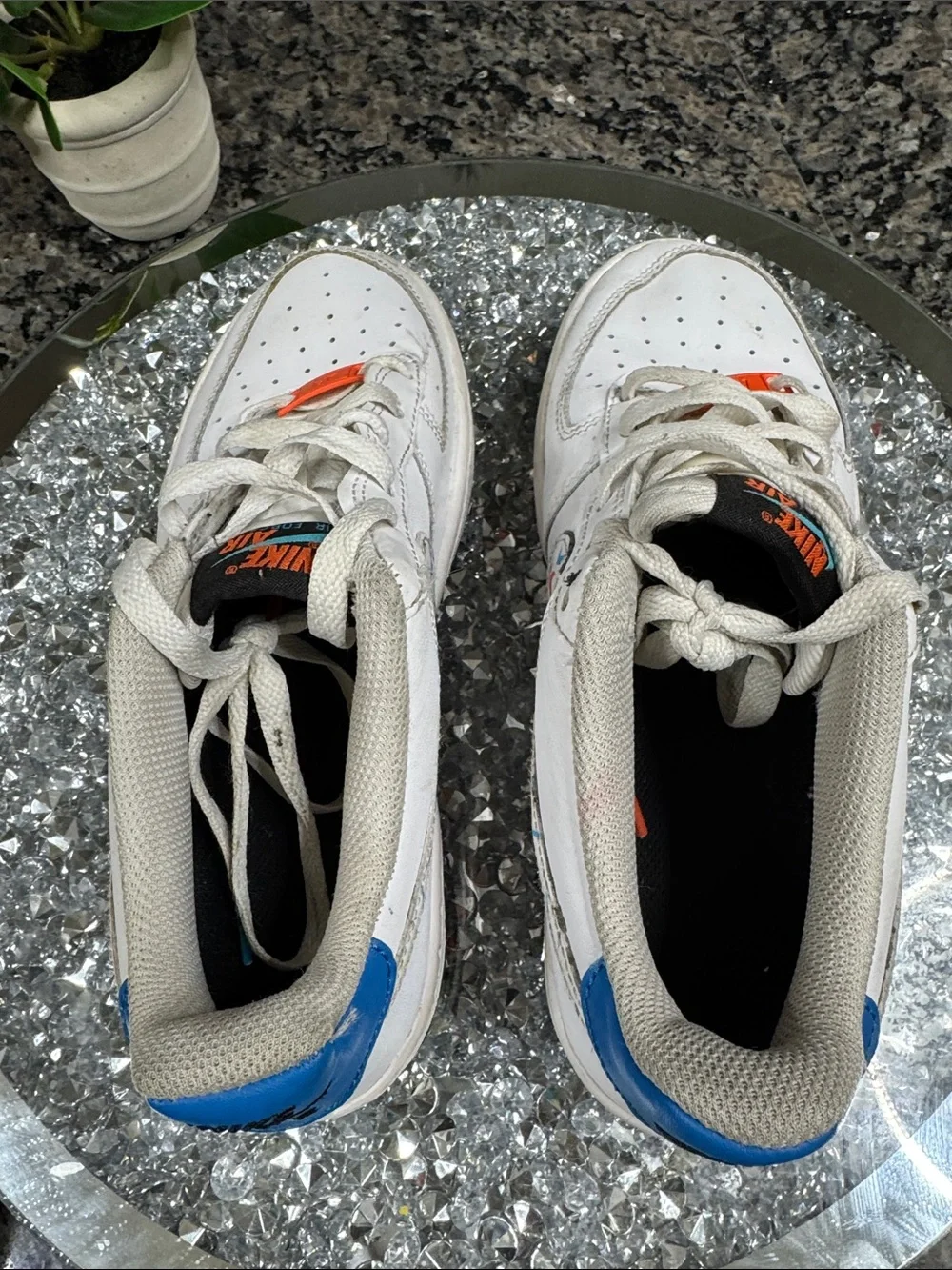 Nike Air Force White Low-Top Sneakers with Multicolor Accents EUC 5Y